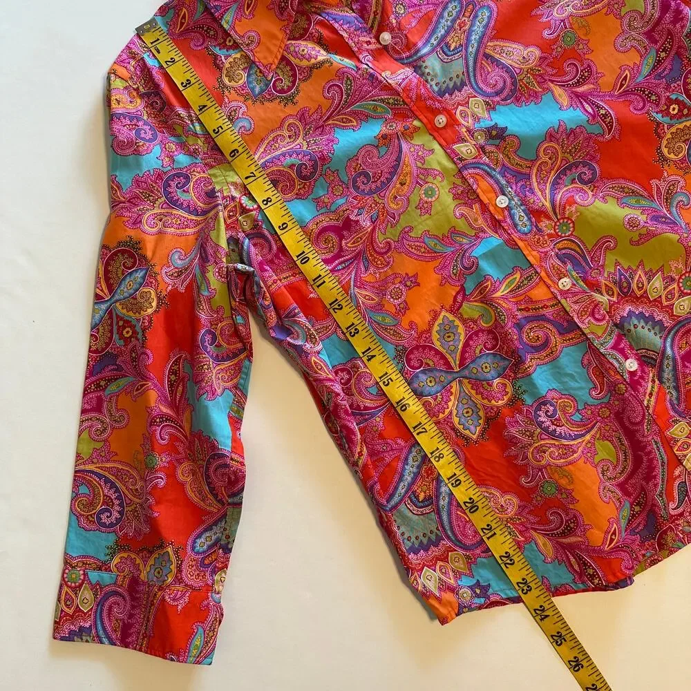 Chaps Colorful Paisley Top Womens Large LP Cotton Classic Preppy Button Shirt - Picture 8 of 8